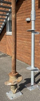 Billede af skruefundament fra 1890 og 2021. Foto: Uretek